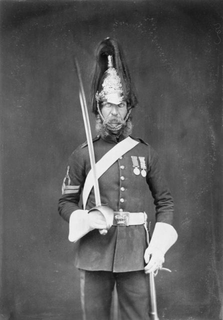 Rough Rider Robert Droash, 1st Royal Dragoons, seen by HM Queen Victoria at Aldershot.