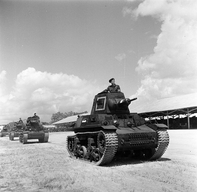 CTMS-1TB1 tanks in Paramaribo, Surinam, 1947