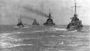 German destroyer Z 4 leads the Scharnhorst and Gneisenau up through the English Channel during the Channel Dash
