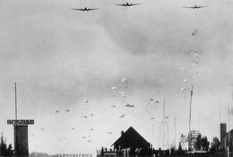 German paratroops dropping into the Netherlands on 10 May 1940