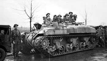 Infantry of the 53rd (Welsh) Division in a Ram Kangaroo of the 49th Armoured Personnel Carrier Regiment, on the outskirts of Ochtrup, Germany, 3 April 1945