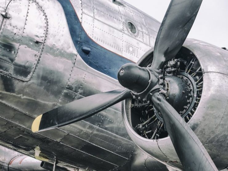 Douglas DC-3 propeller, airplane ready for take off