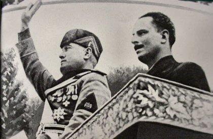 Italy’s Duce Benito Mussolini (left) with Leader Oswald Mosley (right) during Mosley’s visit to Italy in 1936.