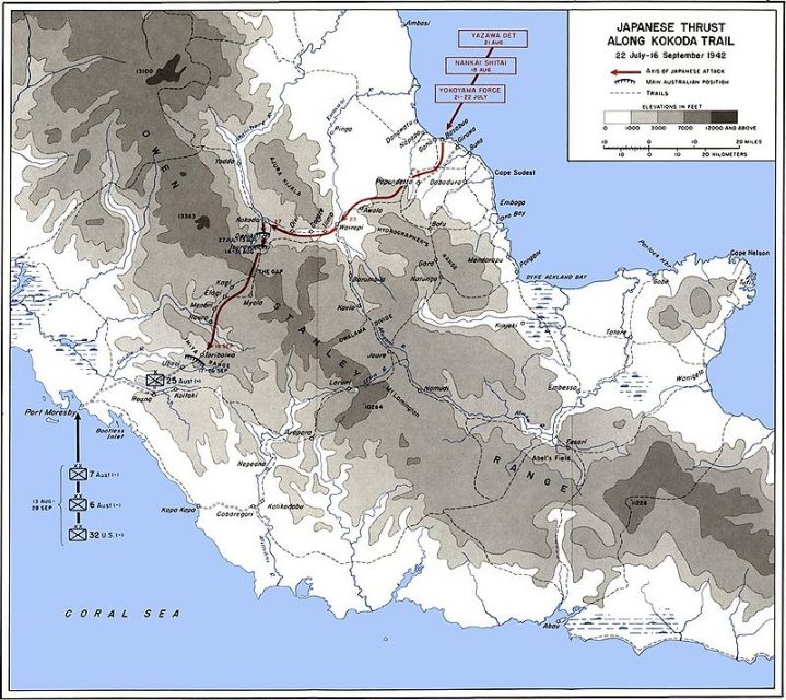 Map depicting the Japanese advance along the Kokoda Track