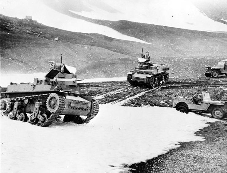 Marmon-Herrington CTLS tanks (a CTLS-4TAC in the foreground and a CTLS-4TAY in the background) in Alaska, summer of 1942.
