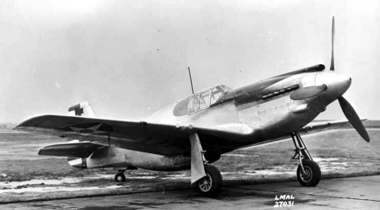 North American XP-51 parked on the tarmac