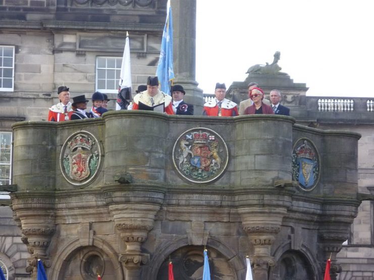 On the 500th anniversary of the battle a minute’s silence for the town’s dead was observed at the Mercat Cross in Edinburgh.Photo: Kim Traynor CC BY-SA 3.0