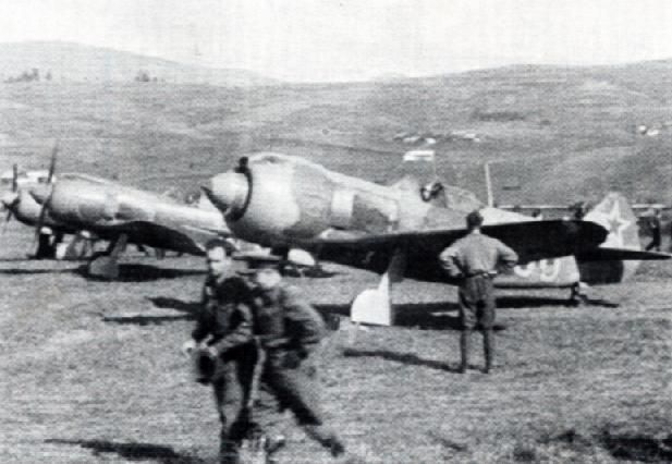 Preparing Lavochkin La-5 FNs for takeoff at the Brezno airfield, now in Slovakia
