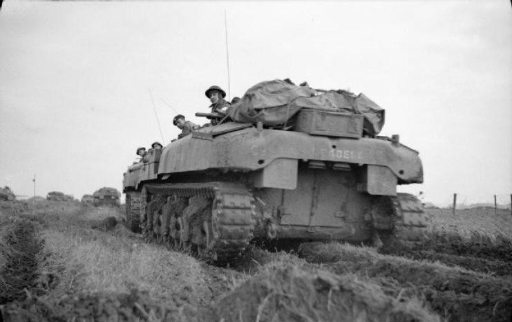 Ram Kangaroo armoured personnel carriers carrying infantry of 8th Royal Scots during the assault by 15th (Scottish) Division on Blerick, 3 December 1944.