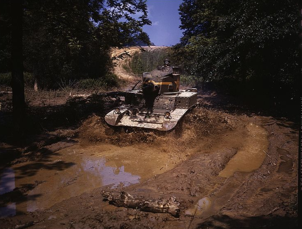 A M3A1 going through water obstacle, Ft. Knox, Ky.