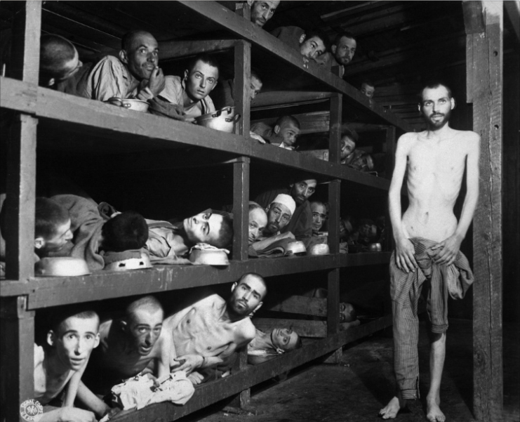 Slave laborers in the Buchenwald concentration camp near Jena; many had died from malnutrition when U.S. troops of the 80th Division entered the camp. Germany, April 16, 1945.Photo Photo: Tractatus CC BY-NC-SA 2.0