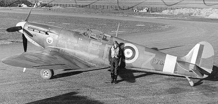 Spitfire Mk IIA, P7666, EB-Z, “Observer Corps”, was built at Castle Bromwich, and delivered to 41 Squadron on 23 November 1940.