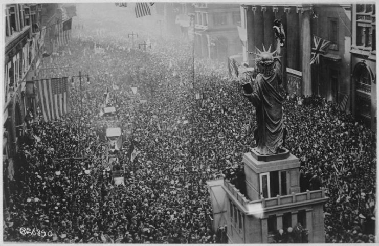 The announcing of the armistice on November 11, 1918, was the occasion for large celebrations in the allied nations.