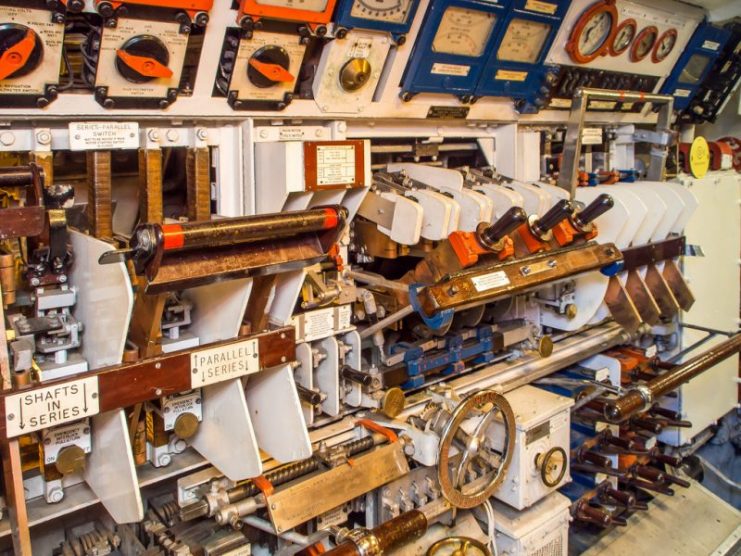 The controls for the electric motors of the WWII design British submarine HMS Alliance.Photo: Anguskirk CC BY-NC-ND 2.0