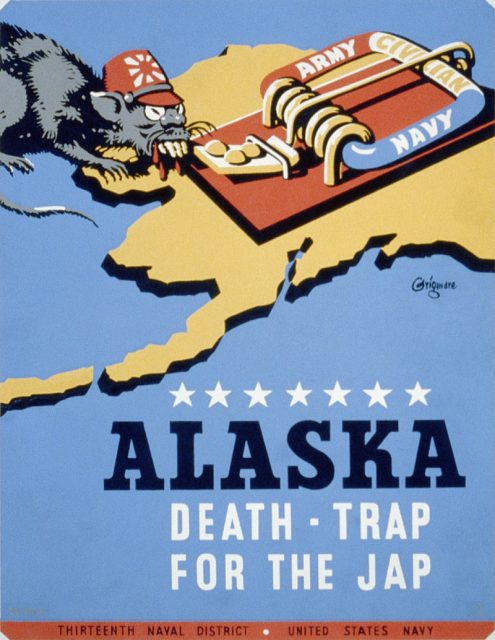U.S. government propaganda poster from WWII featuring a Japanese soldier depicted as a rat