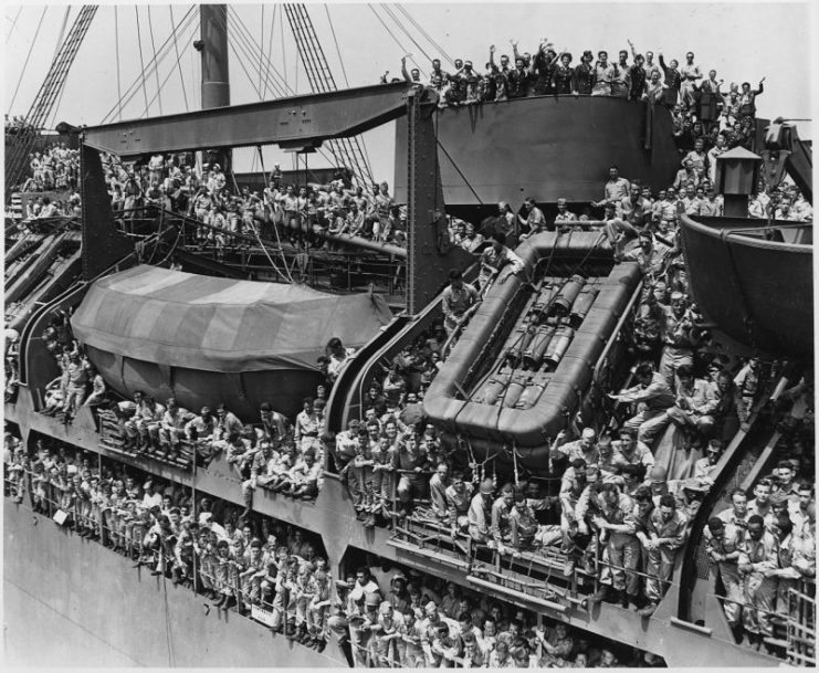 US troops returning home aboard the USS General Harry Taylor in August 1945