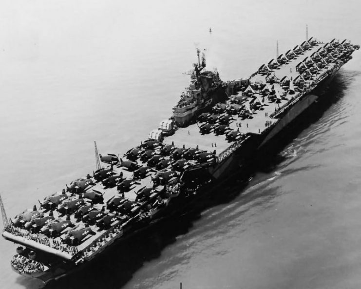 USS Ticonderoga CV-14 aerial view