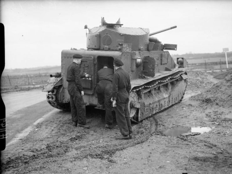 Vickers Medium Mk II tank of the Royal Tank Regiment at Farnborough, 1940.