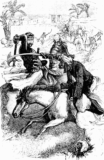 Battle of Tours.Western knight fighting against an Arabian horseman. (Illustration from the 19th century)
