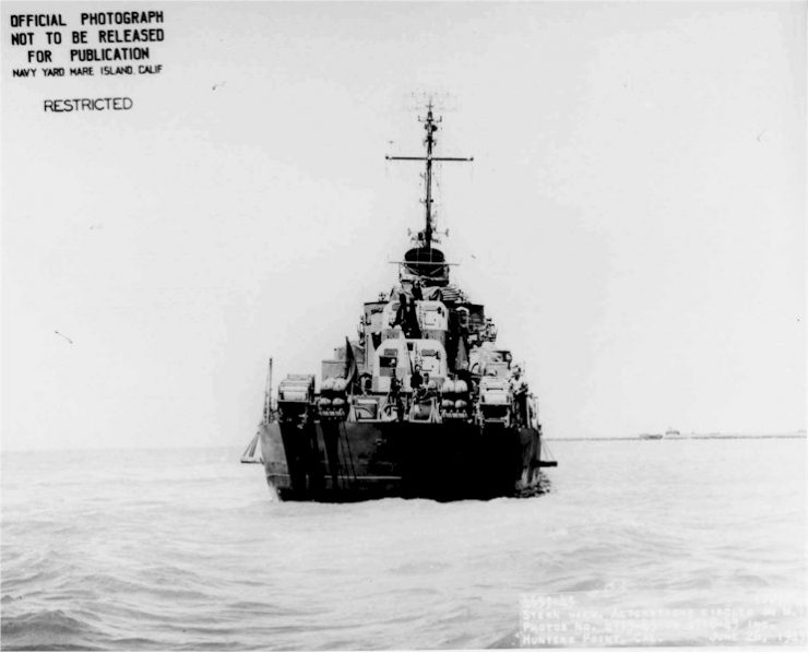 View of USS Abner Read (DD-526) off Hunters Point, 13 June 1943.