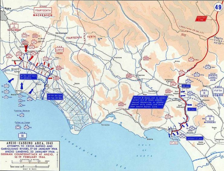 Force dispositions at Anzio and Cassino January / February 1944