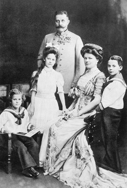 Archduke Franz Ferdinand with his wife Sophie, Duchess of Hohenberg, and their three children.