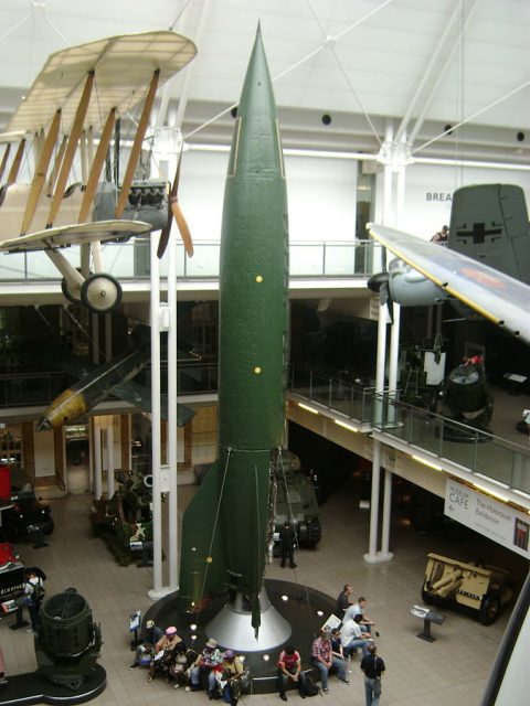 V2 rocket on display at the Imperial War Museum, London.