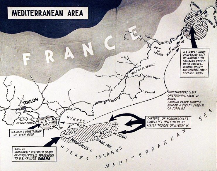 Operation Dragoon, August-September 1944. Map of France showing the Mediterranean area.
