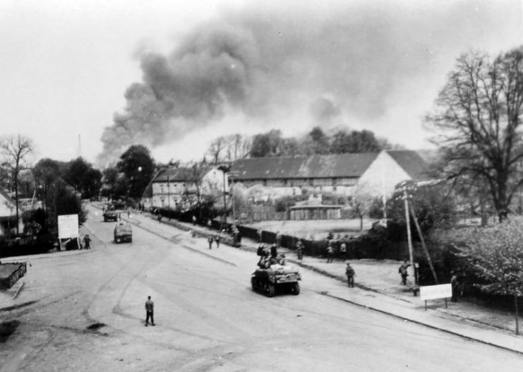 9th Army 30th Inf Div and 2nd Armored Division Tracked Vehicles Magdeburg Germany 1945