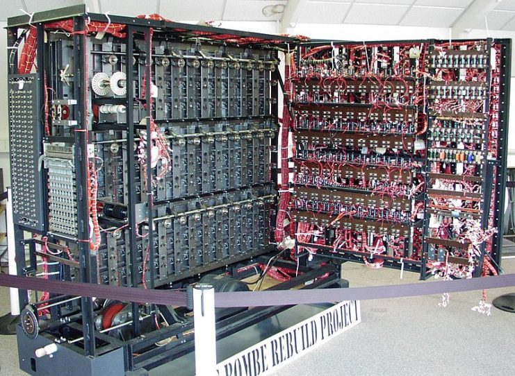 A complete and working replica of a Bombe now at The National Museum of Computing at Bletchley Park.