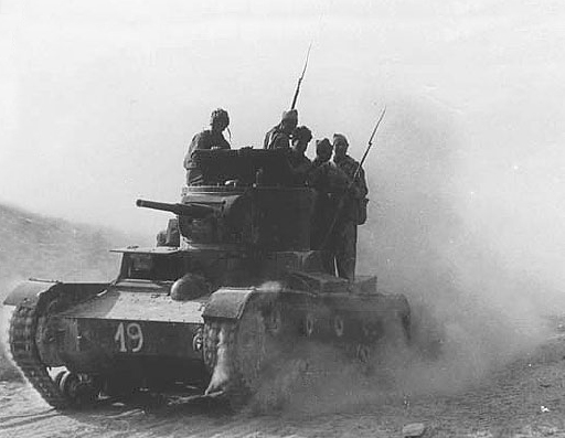 A T-26 operated by Republican forces during the Battle of Brunete in 1937.