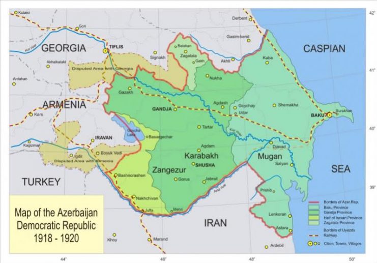 The IAC/NCC set out from Ganja and began operations in Dagestan in July 1918 in Akhti, southwest of  Derbent on the Caspian Sea coast, north of Baku.