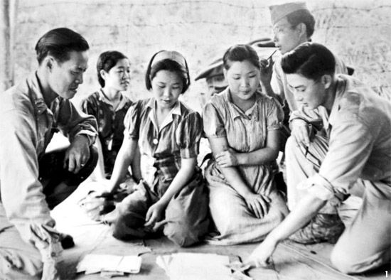 Comfort women (comfort girls) captured by U.S. Army, August 14 1944, Myitkyina.