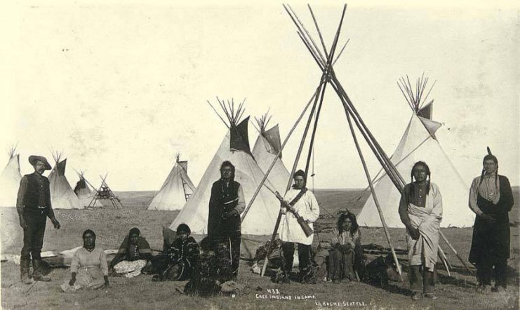 Cree Indians in camp, probably Montana, ca 1893