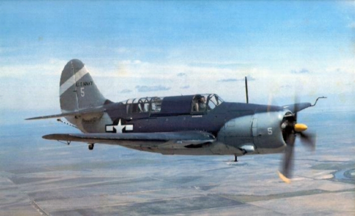 Curtiss SB2C Helldiver in tricolor scheme and tail markings for Bombing Squadron 80 (VB-80) operating off USS Hancock, Feb 1945