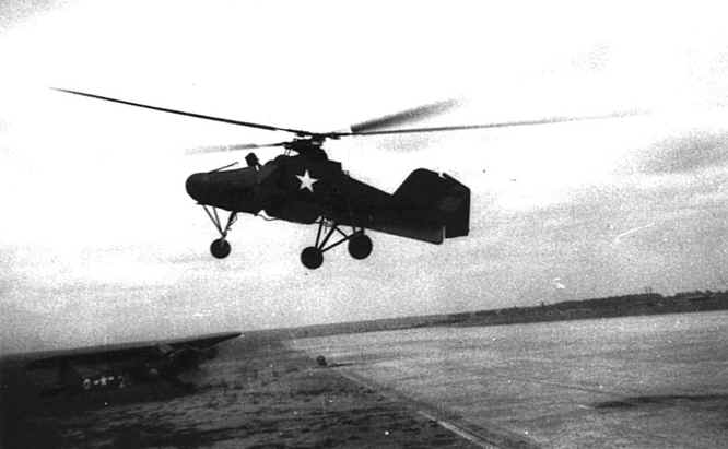 Flettner Fl 282 with US markings during flight trials after World War II.