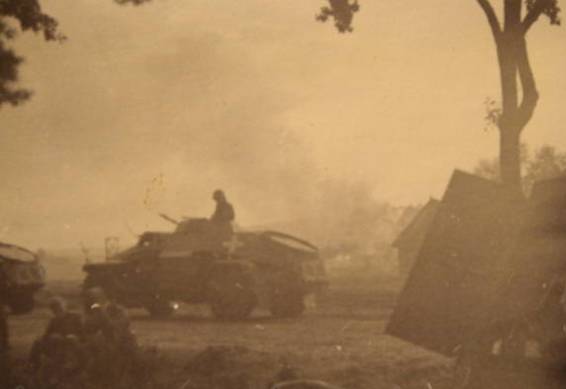 German armored car Sd Kfz 221 during the battle in Tuchola Forest.