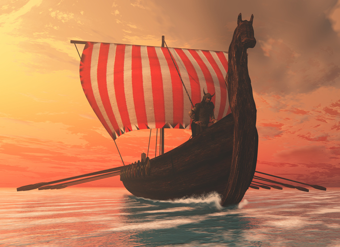 A Viking longboat sails to new shores for trading and companionship.