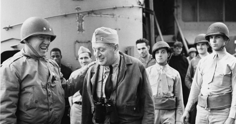 Patton (left) with Rear Admiral Henry Kent Hewitt aboard USS Augusta, off the coast of North Africa, November 1942