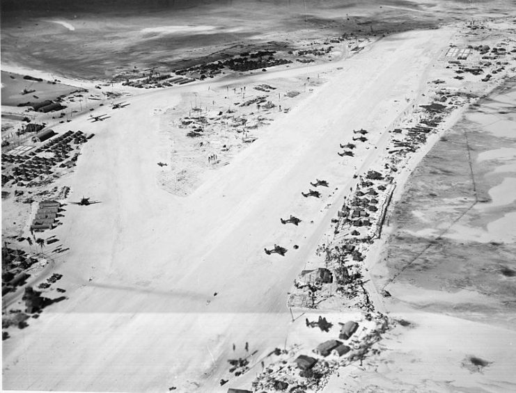 Long range aircraft at Hawkins Field on Betio (Tarawa Atoll) March 1944.