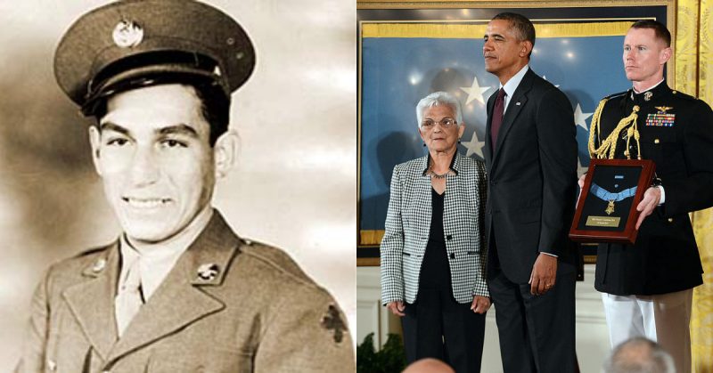 L:Manuel V. Mendoza; R:Mendoza's wife Alice accepted the Medal of Honor on his behalf during a White House ceremony
