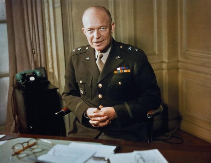 The Commander of American Forces in the European Theater, Major General Dwight Eisenhower, at his desk, 1942.