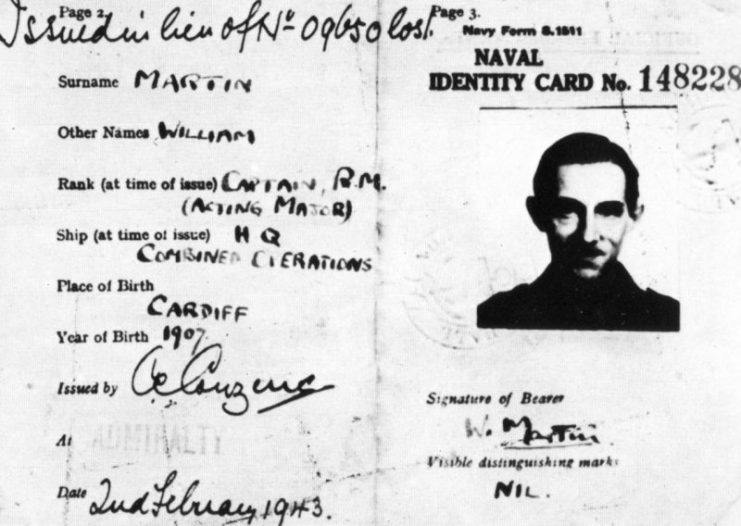 Naval identity card of Major Martin