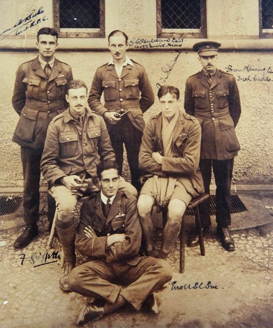 Prisoners at Holzminden, including Aubrey de Sélincourt (seated, right).