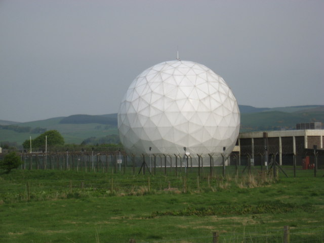 Radome, Balado Bridge airfield The geodesic dome, originally conceived by the American architect Buckminster-Fuller was intended for domestic housing, but it now finds more use as a weather-proof housing for military radar. Photo by Dr Duncan Pepper CC BY-SA 2.0