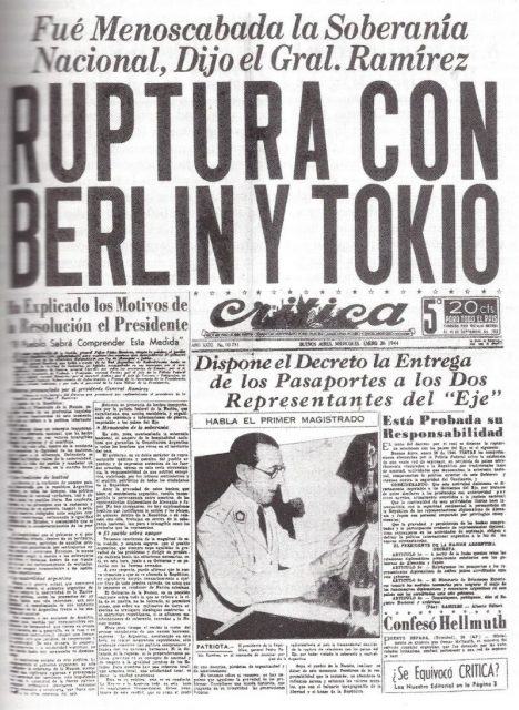 Cover for Crítica newspaper announcing the break of diplomatic relations between Argentina and Germany’s allies.