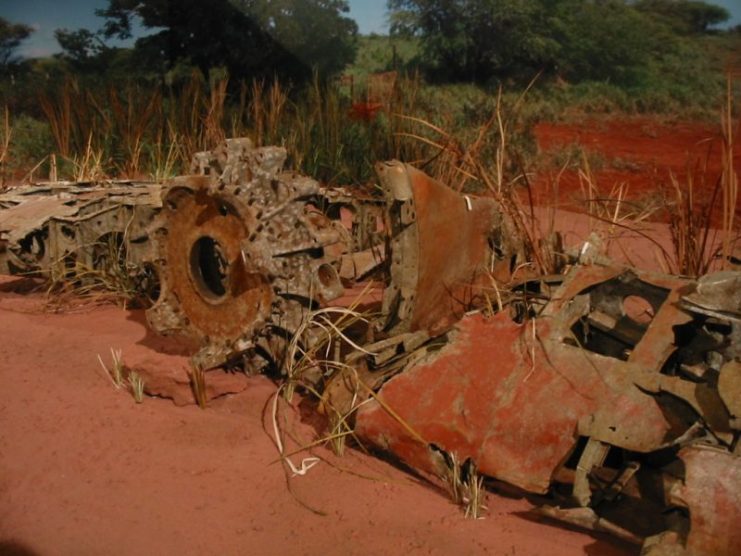 Rusted parts of the Niihau Zero as displayed at the Pacific Aviation Museum Pearl Harbor Photo by Binksternet CC BY-SA 3.0