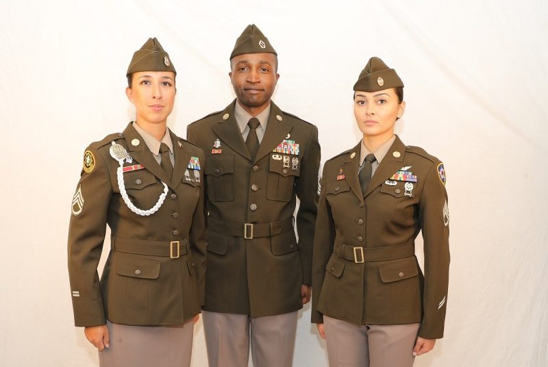 Soldier models pose in the final prototypes of the proposed "pinks and greens