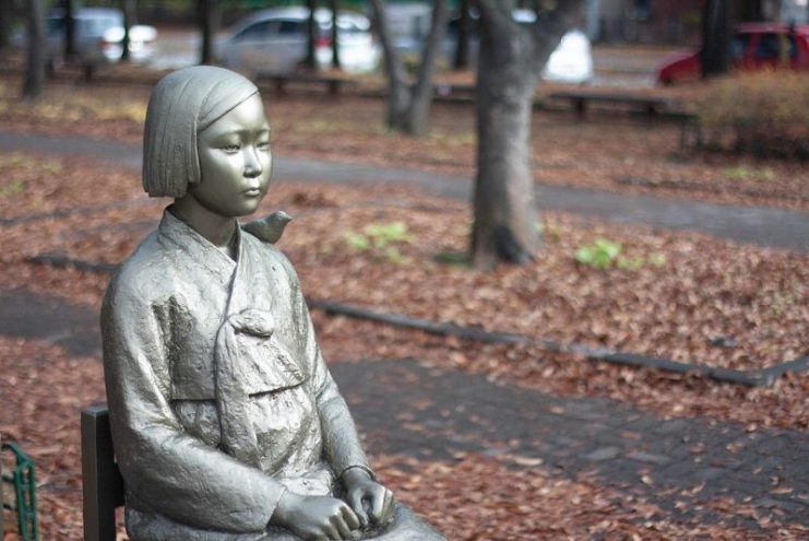 The bronze statue of a comfort woman in front of the Japanese Embassy, Seoul