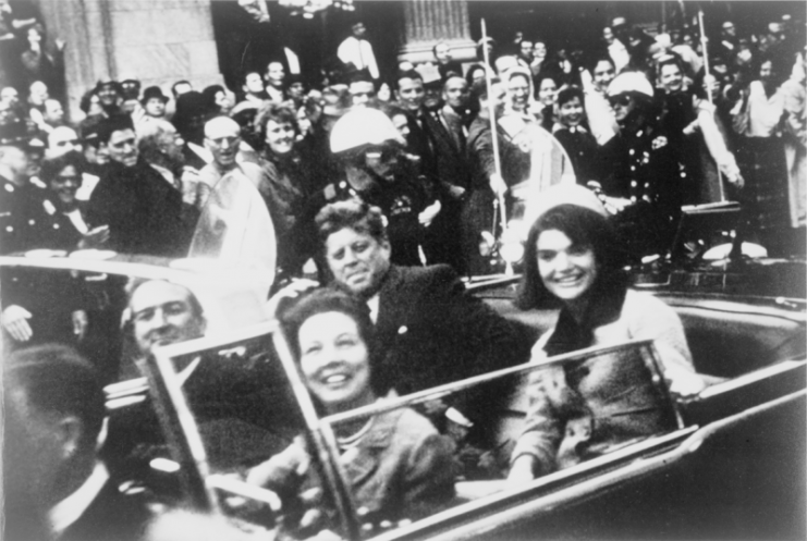 The Kennedys and the Connallys in the presidential limousine moments before the assassination in Dallas.